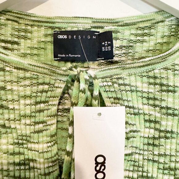 NWT ASOS Space Dye Tie Front Cutout Knit Cardigan Blouse Top Green New Size 2 - Picture 4 of 7
